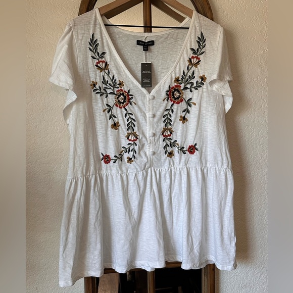 Lane Bryant Tops - NWT Cotton White Embroidered Peplum Top Boho Floral Plus Size 18/20 Lane Bryant